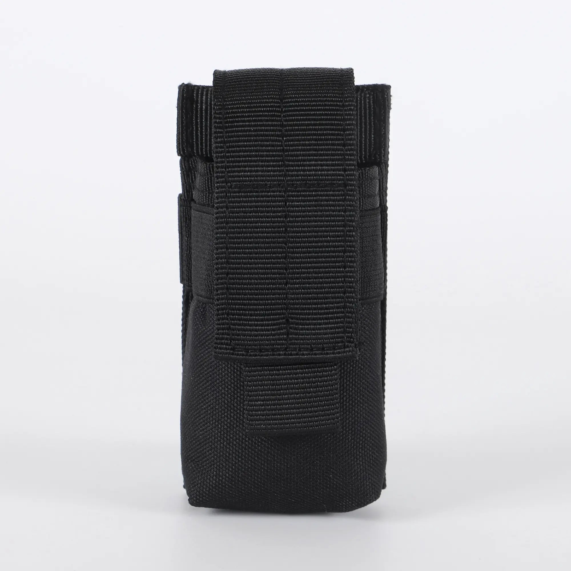 Black flashlight holder viewed from front