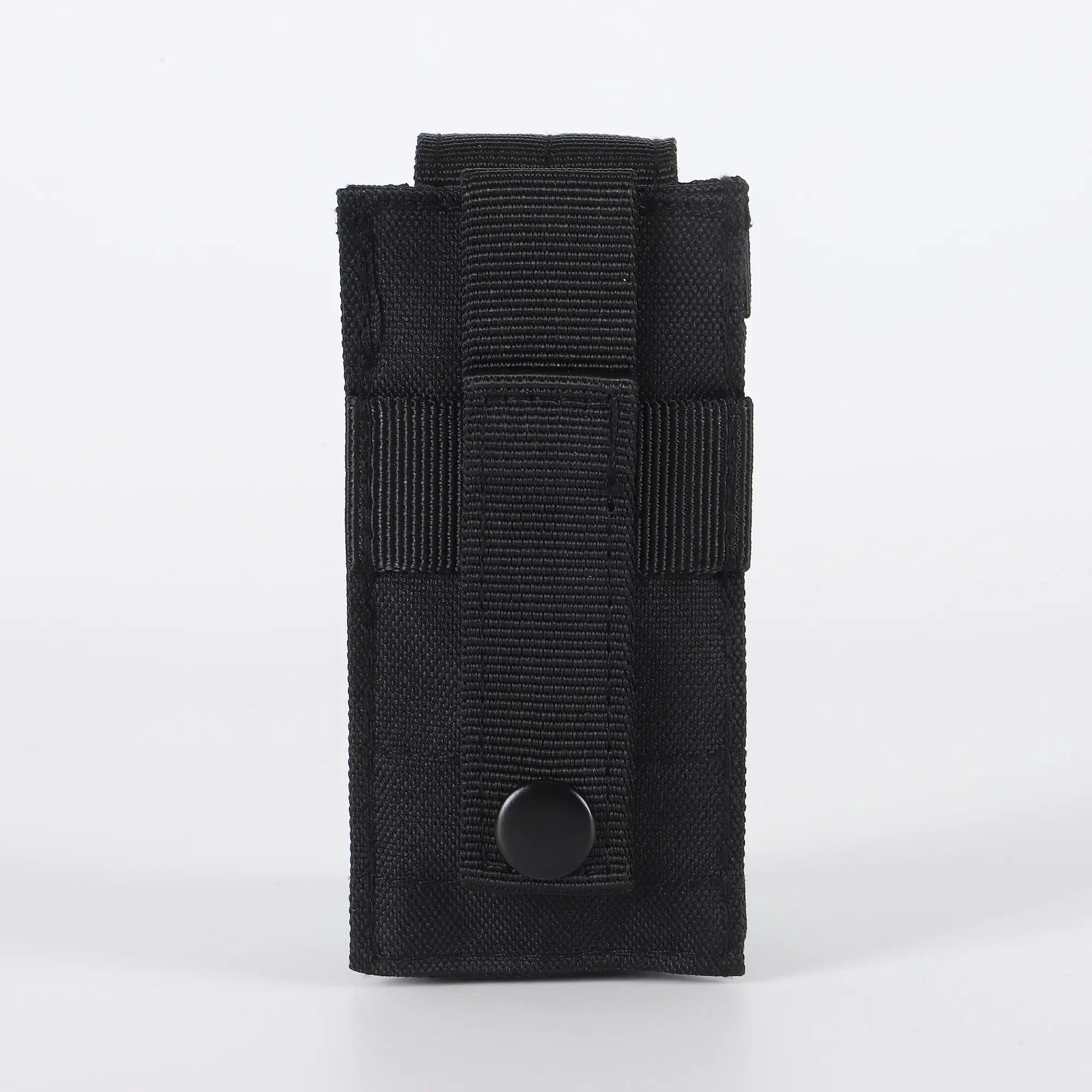 Black flashlight holder and clip viewed from back