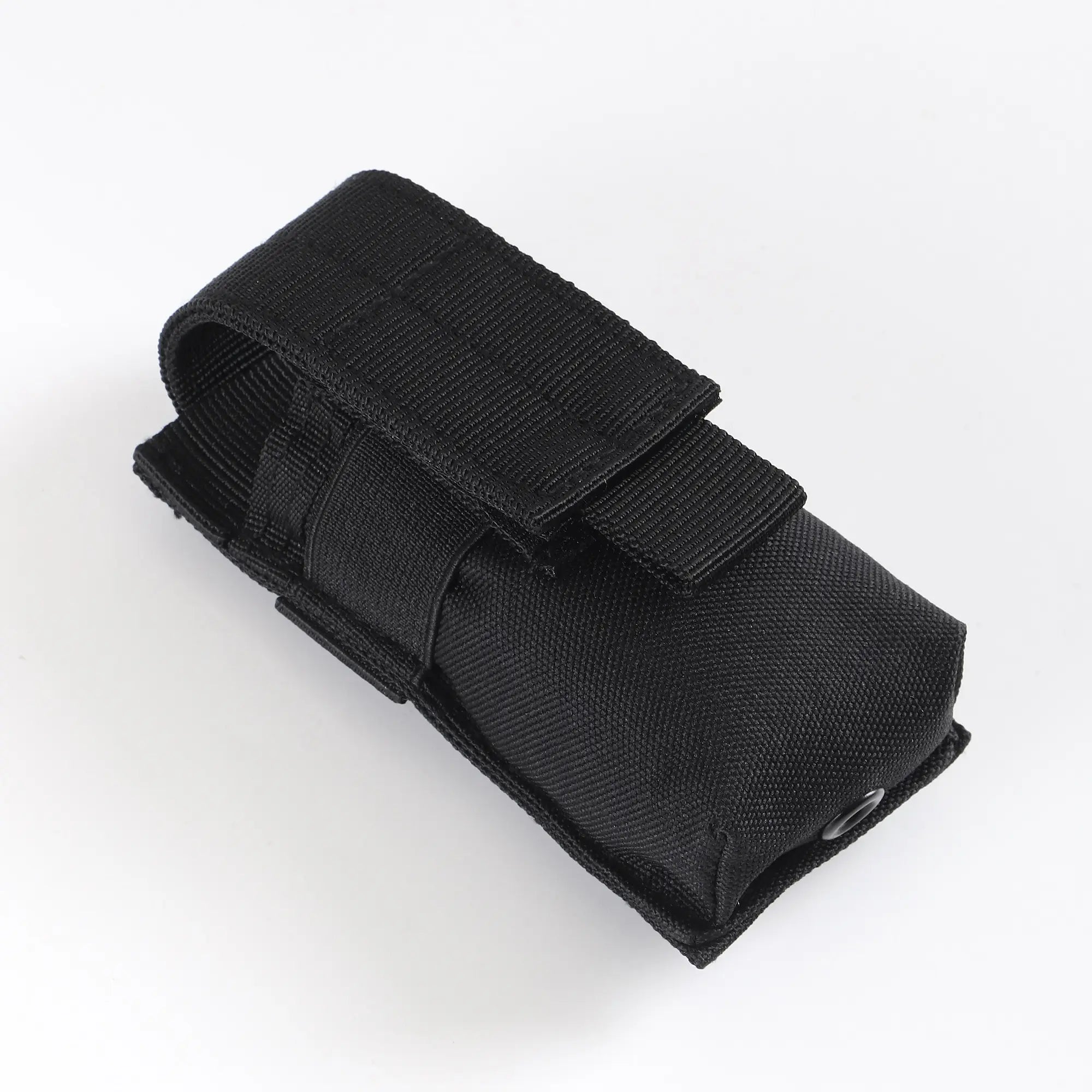Black flashlight holder viewed from above and side