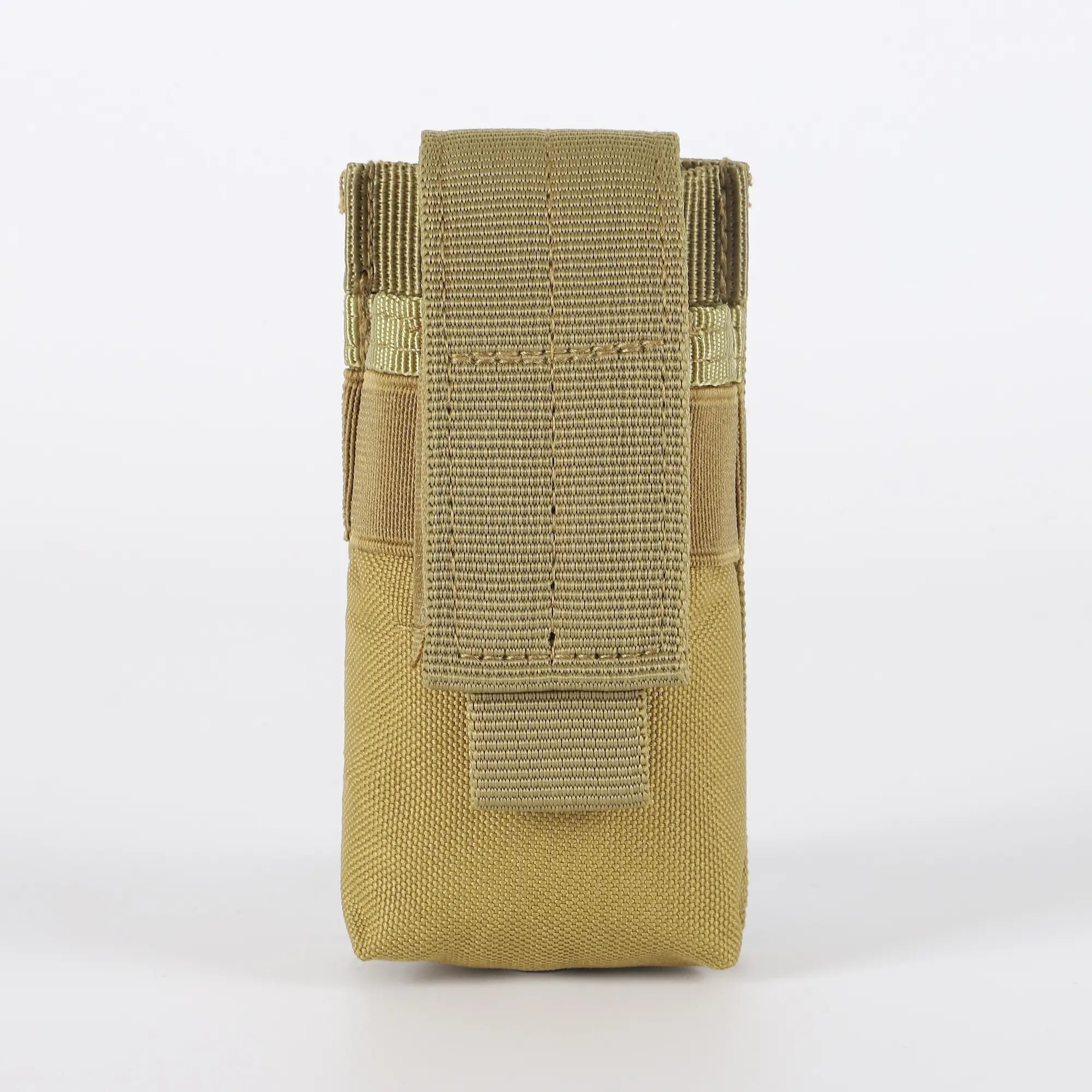 Khaki flashlight holder viewed from front