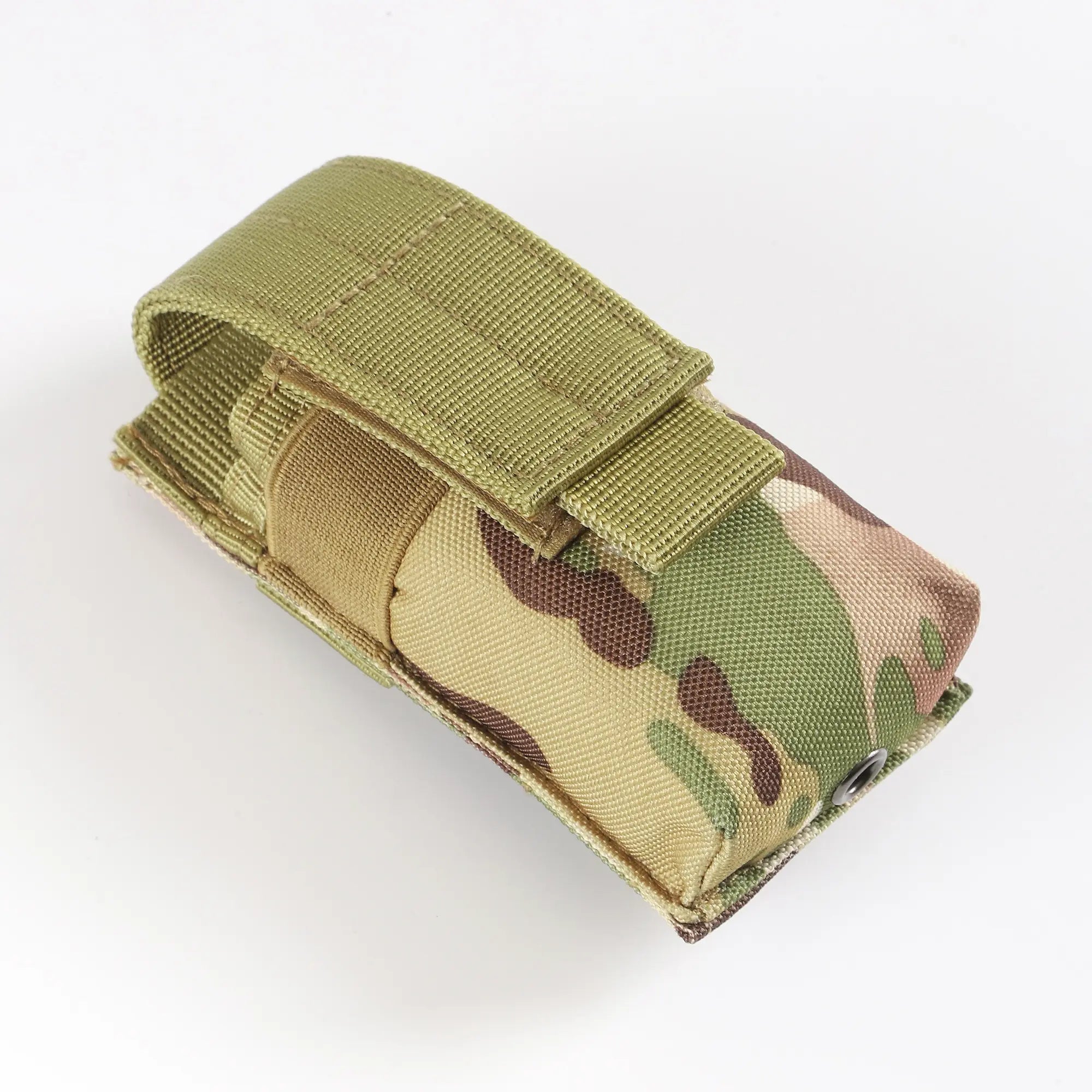 Standard camouflage flashlight holder viewed from above and side