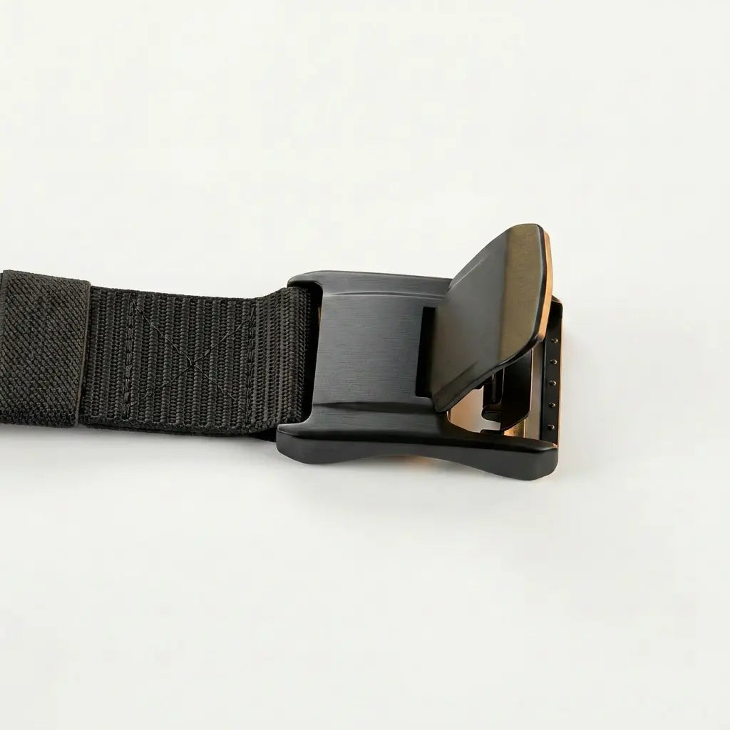 Black belt with a buckle on a white background