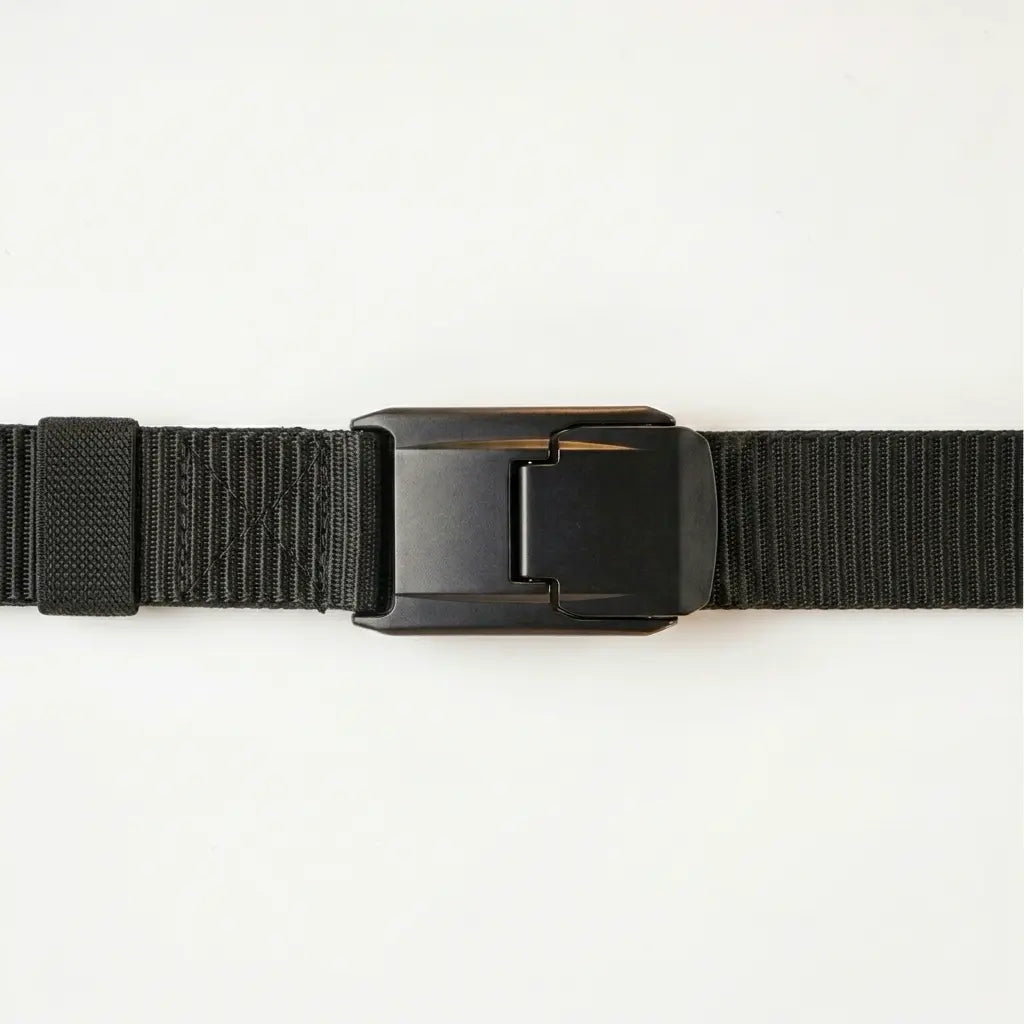 Black belt with a black buckle on a white background
