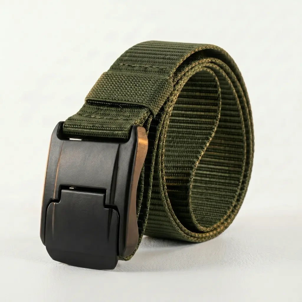 Green belt with a black buckle on a white background