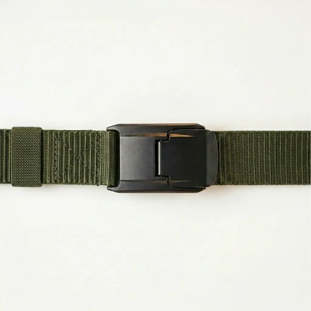 Green belt with a black buckle on a white background