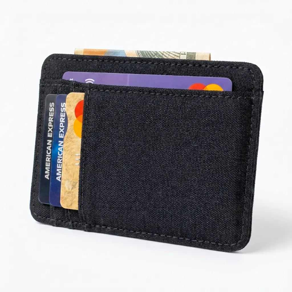 Black cardholder with cards on a white background