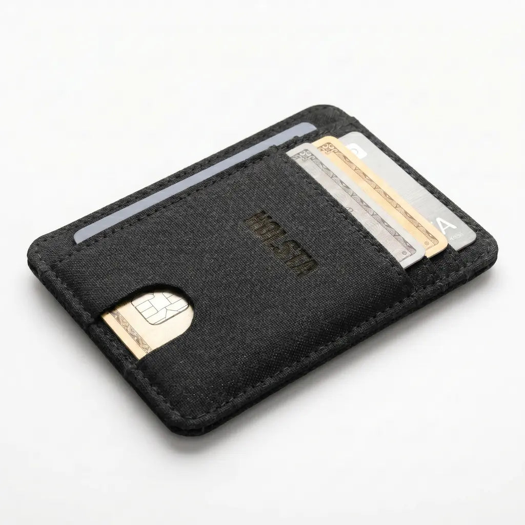 Black cardholder with cards on a white background