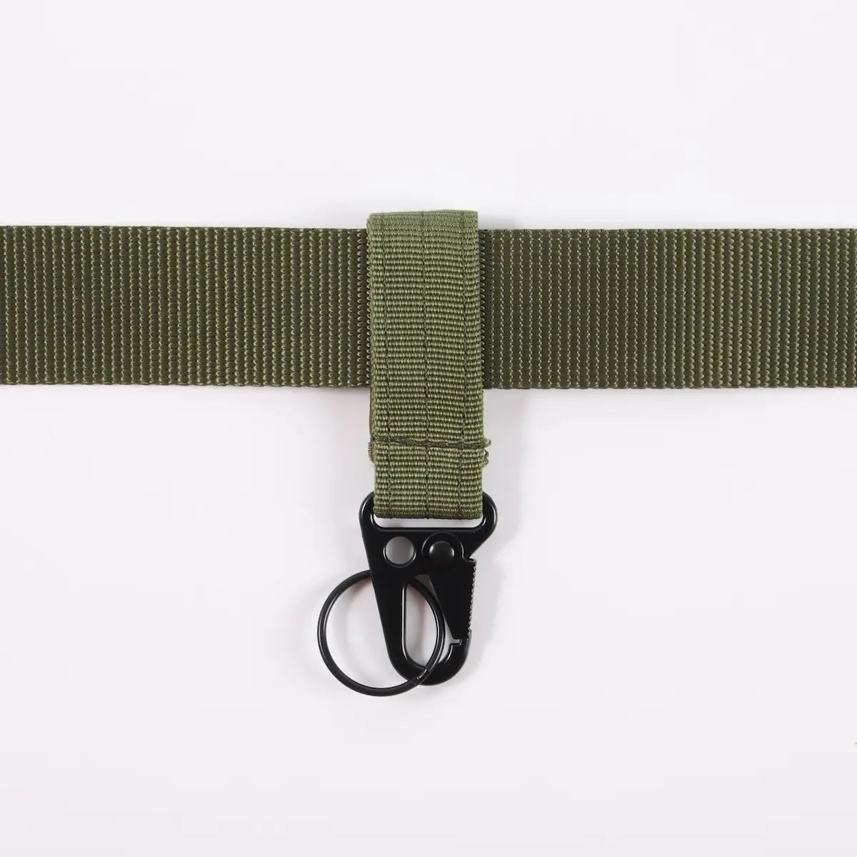 Green keyring holder on green belt strap