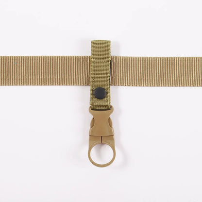 Khaki bottle holder on khaki belt strap