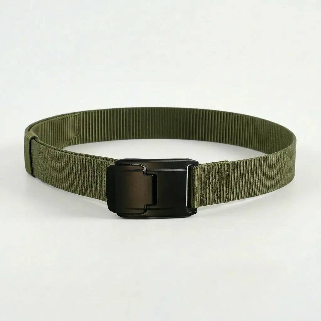 Green belt with a black buckle on a white background