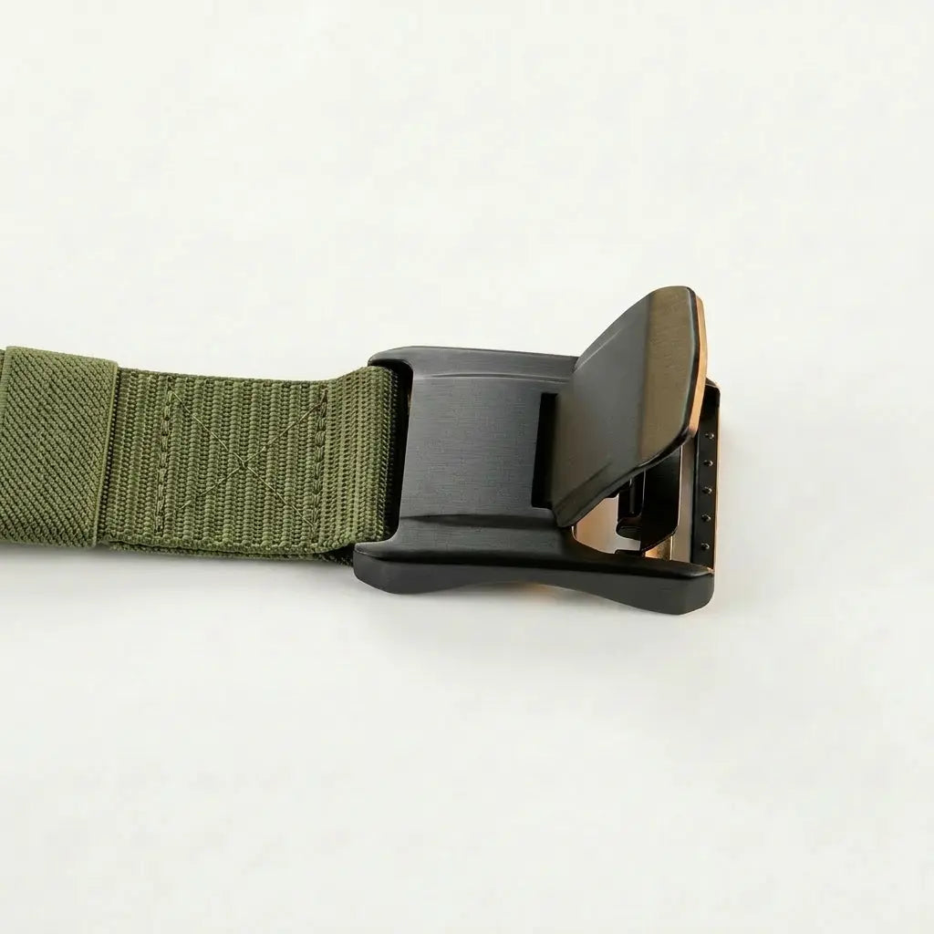 Green belt with a black buckle on a white background