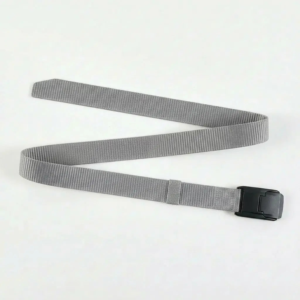 Gray belt with a black buckle on a light gray background
