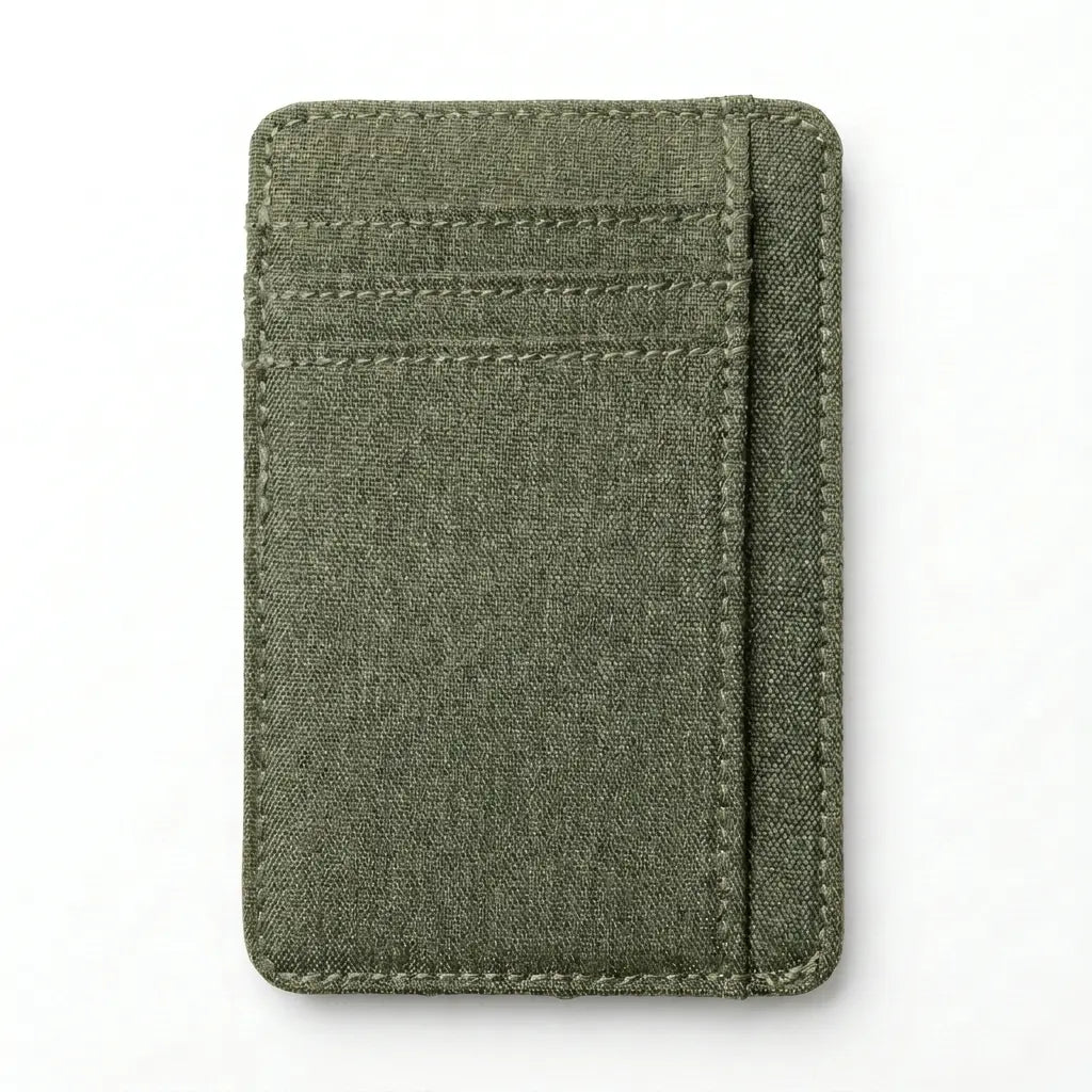 Green fabric wallet on a white background