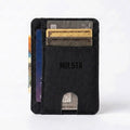 Black Holsta wallet with cards on a white background