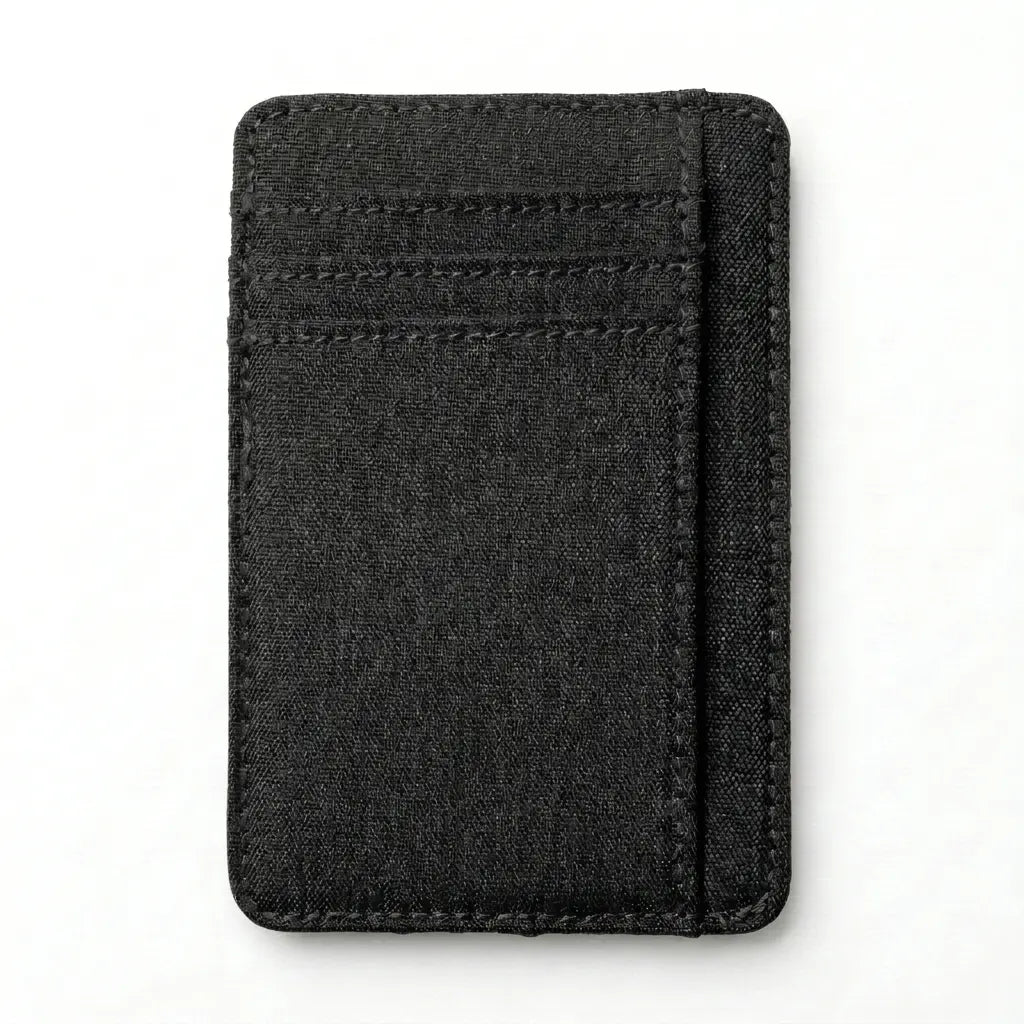 Black fabric cardholder on a white background