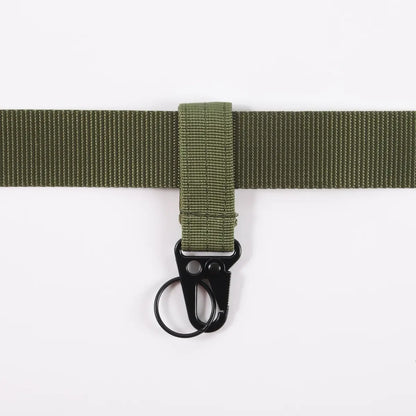 Green keyring holder on green belt strap